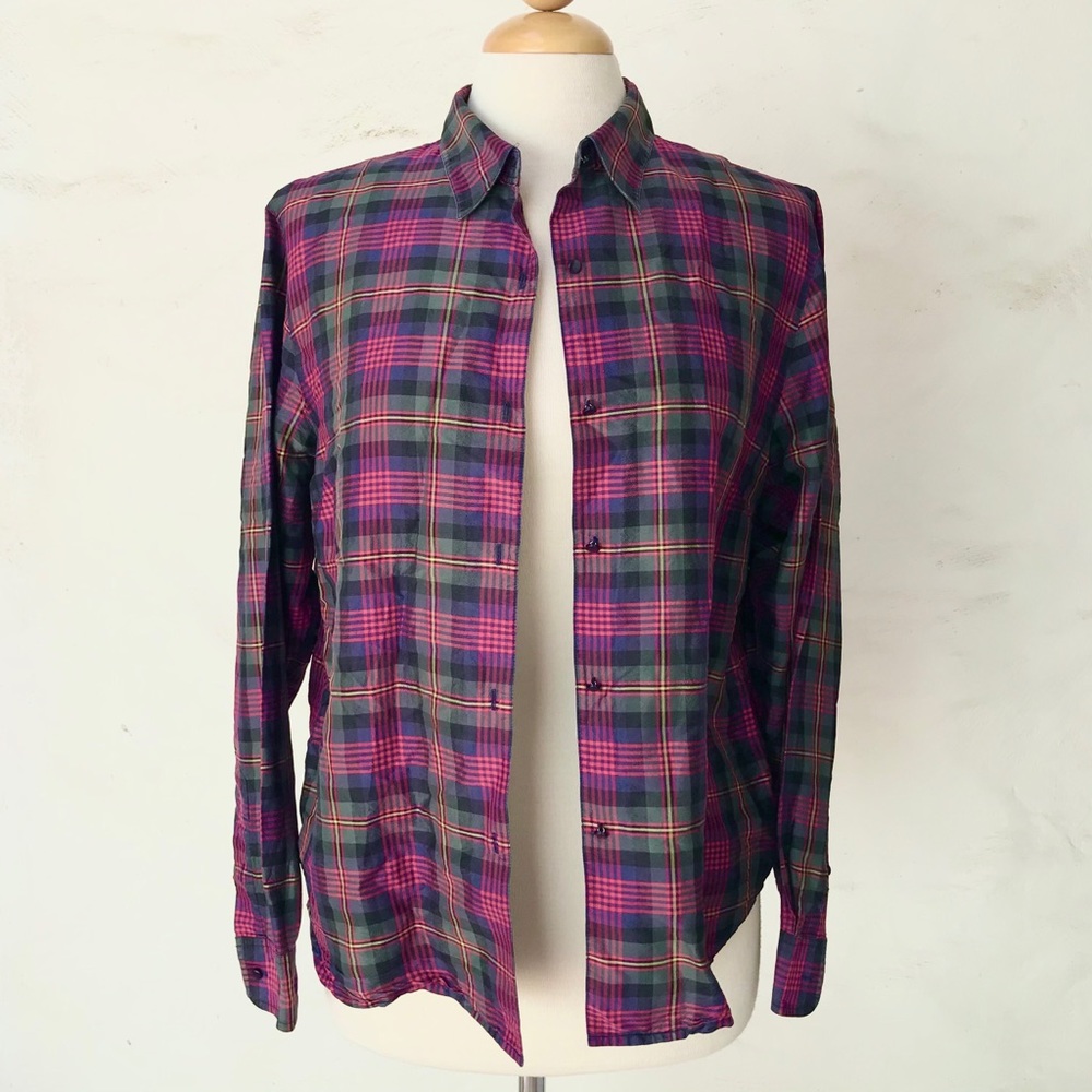 Lauren Ralph Lauren Red Plaid Shirt 100% Silk